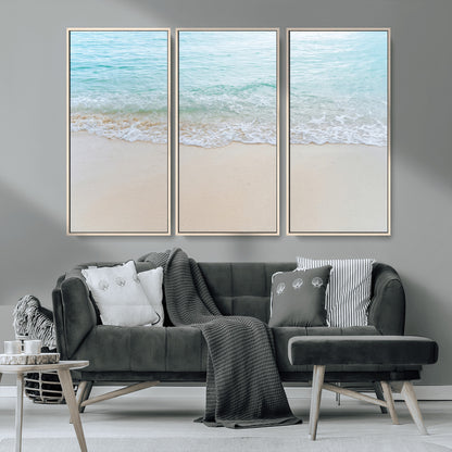 77194056-MGV-CV-36X24-Soft Shoreline Wall Art Canvas Print, Framed Gentle Waves Art Picture Print, Clear Water Perfect Minimalist Coastal Decor Artwork