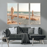 58507949-MGV-CV-36X24-Beach Umbrellas Wall Art Canvas Print, Framed Empty Loungers Art Picture Print, Soft Sand Perfect Minimalist Seaside Decor Artwork