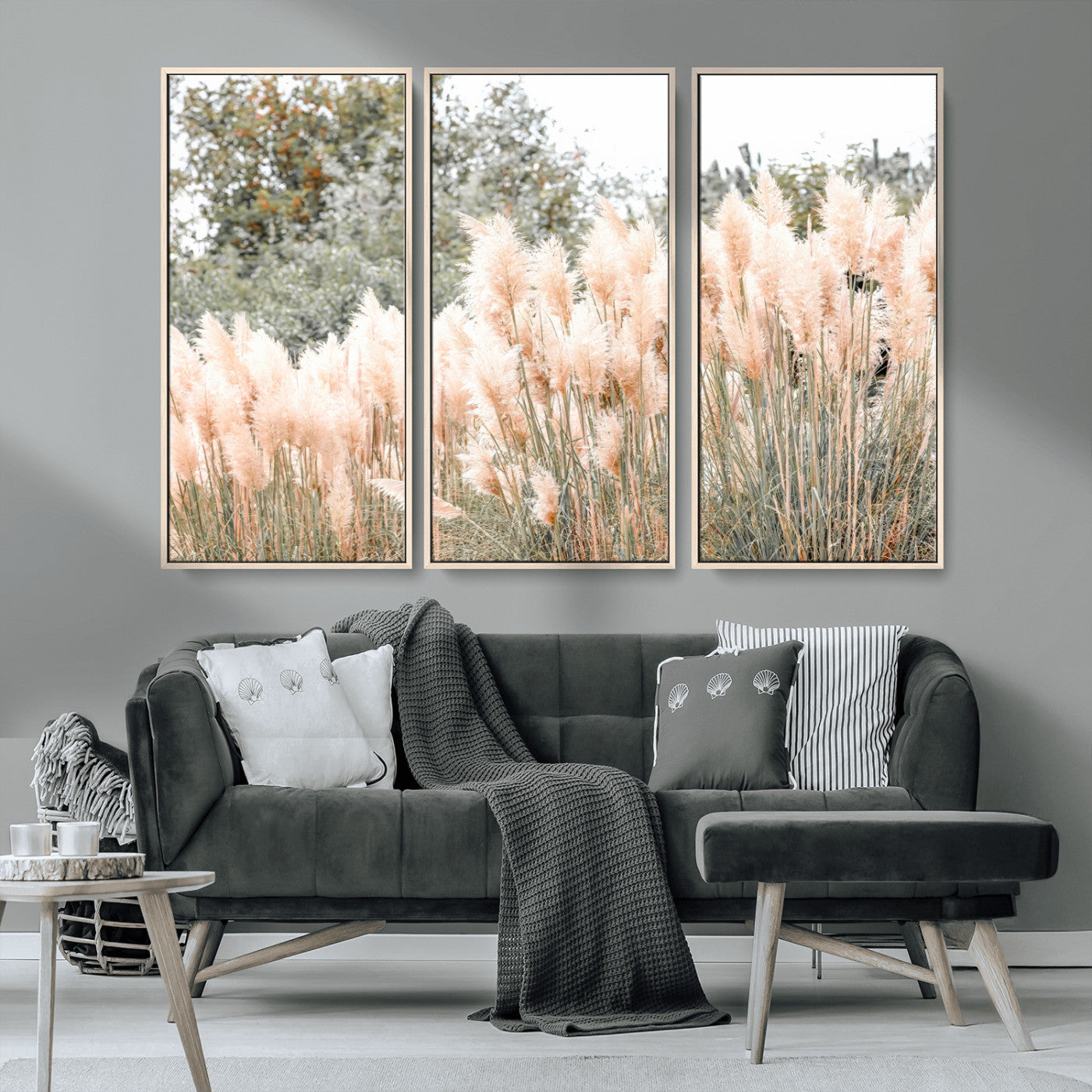 21826392-MGV-CV-36X24-Pampas Grass Wall Art Canvas Print, Framed Soft Pampas Art Picture Print, Pastel Grasses Perfect Soft Neutral Boho Decor Artwork