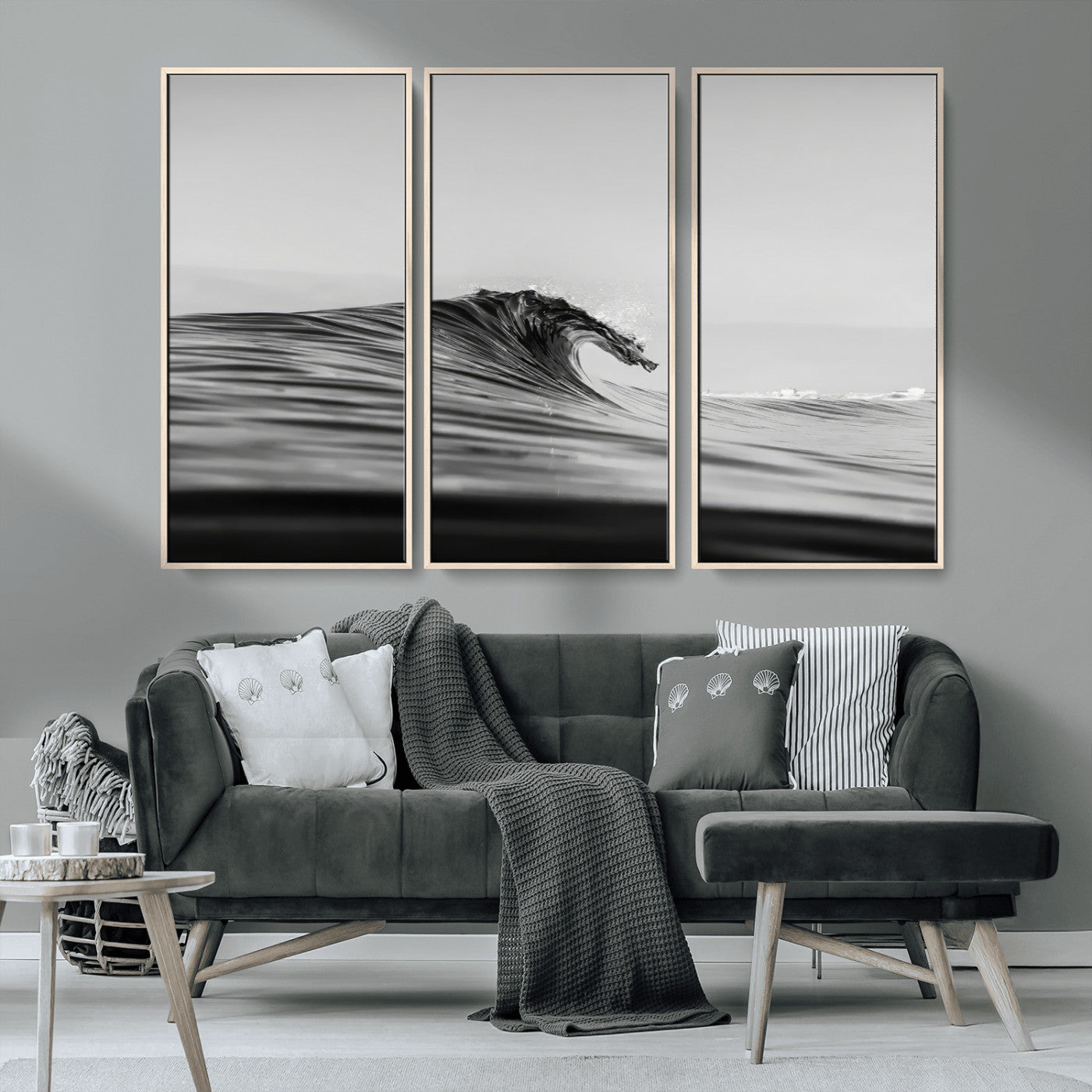 24029476-MGV-CV-36X24-Black Wave Wall Art Canvas Print, Framed Abstract Surf Art Picture Print, Minimalist Ocean Perfect Minimalist Coastal Decor