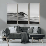24029476-MGV-CV-36X24-Black Wave Wall Art Canvas Print, Framed Abstract Surf Art Picture Print, Minimalist Ocean Perfect Minimalist Coastal Decor