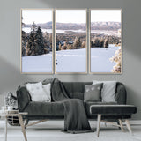 79857868-MGV-CV-36X24-Snowy Mountain Wall Art Canvas Print, Framed Ski Slope Art Picture Print, Winter Forest Perfect Modern Rustic Decor Artwork