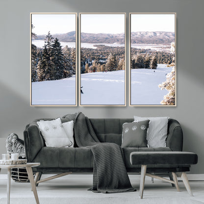 79857868-MGV-CV-36X24-Snowy Mountain Wall Art Canvas Print, Framed Ski Slope Art Picture Print, Winter Forest Perfect Modern Rustic Decor Artwork