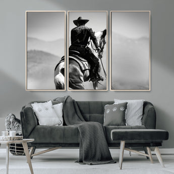 83102464-MGV-CV-36X24-Western Cowboy Wall Art Canvas Print, Framed Monochrome Horse Art Picture Print, Western Equestrian Perfect Rustic Western Decor