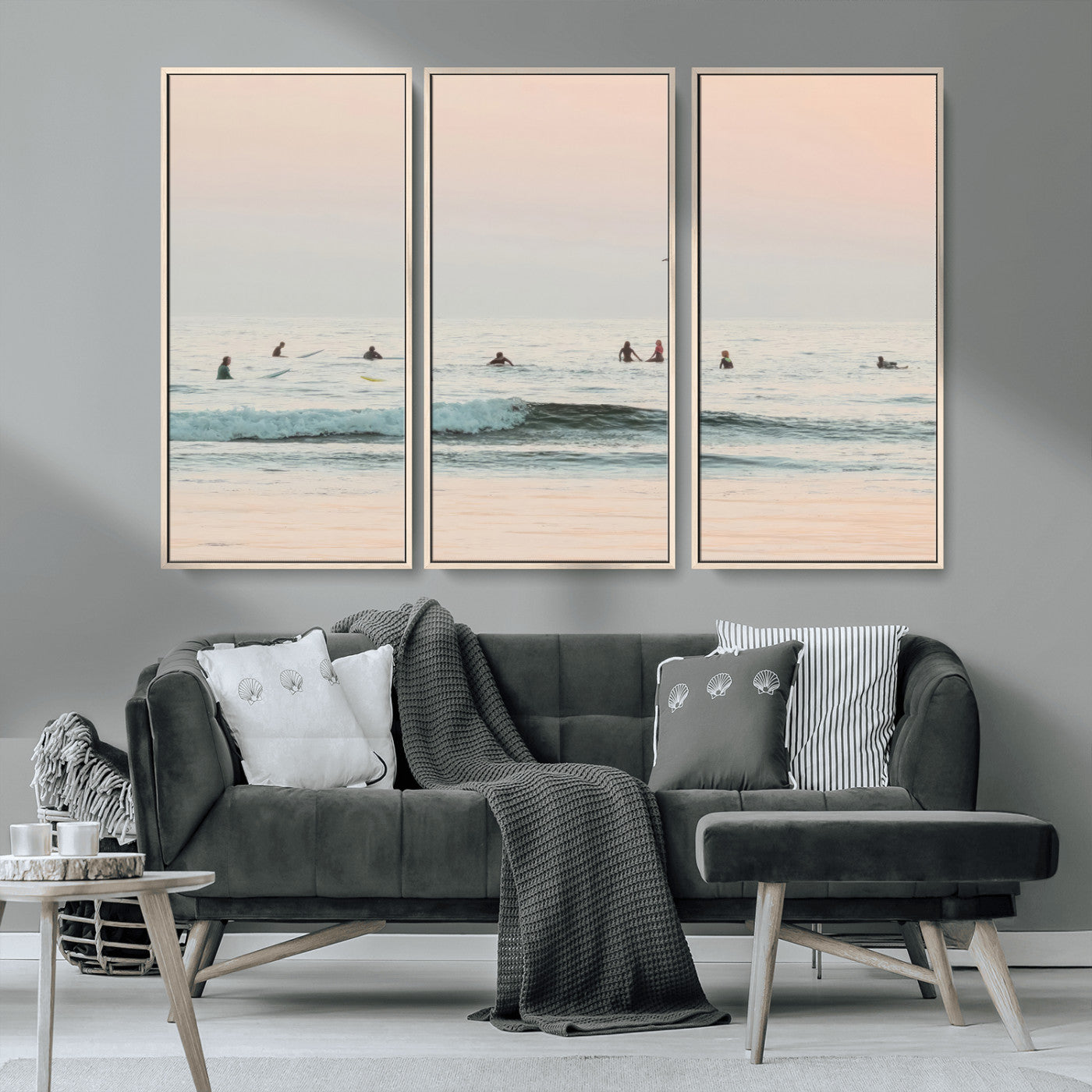 98888919-MGV-CV-36X24-Pastel Ocean Wall Art Canvas Print, Framed Soft Sunset Swimming Art Picture Print, Calm Sea Horizon Perfect Soft Coastal