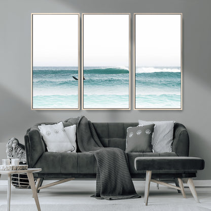 56345117-MGV-CV-36X24-Minimalist Surfing Wall Art Canvas Print, Framed Ocean Waves Art Picture Print, Soft Ocean Perfect Minimalist Coastal Decor