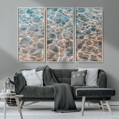 26580287-MGV-CV-36X24-Clear Water Wall Art Canvas Print, Framed Sunlit Ripples Art Picture Print, Ocean Texture Perfect Modern Coastal Decor Artwork