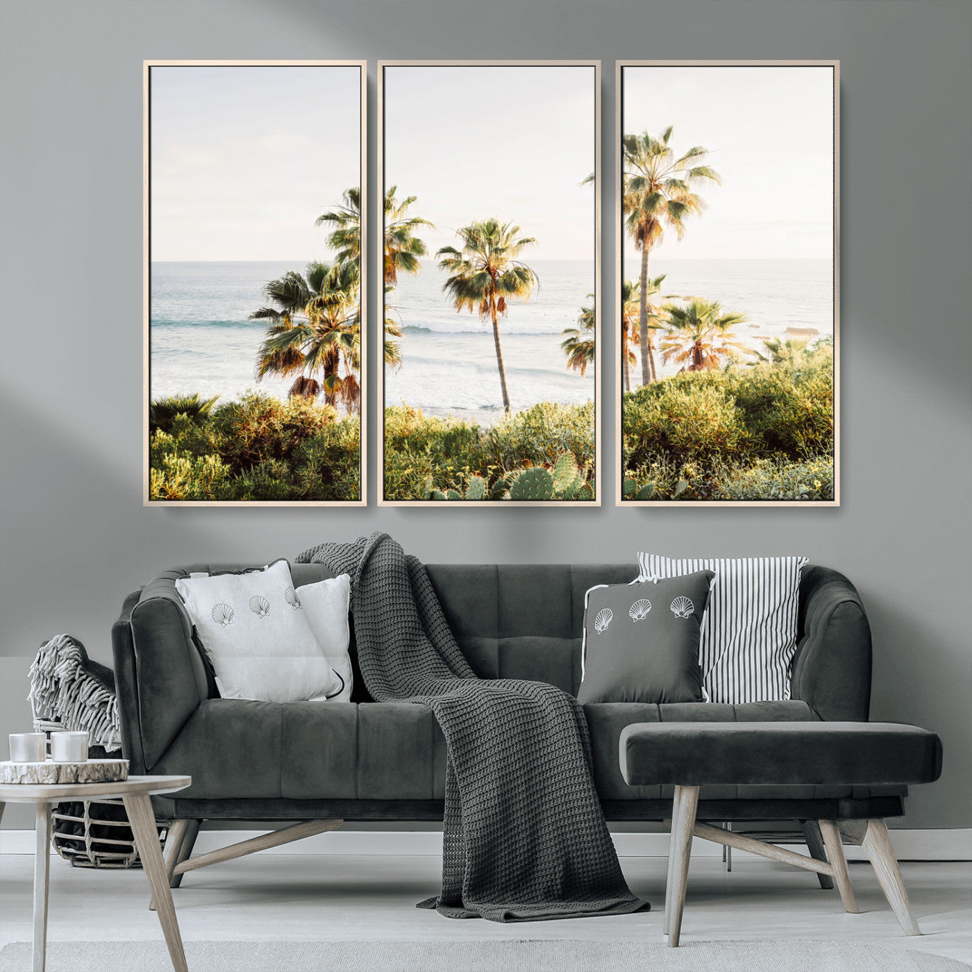 94707294-MGV-CV-36X24-California Coast Wall Art Canvas Print, Framed Palm Trees Art Picture Print, Coastal Landscape Perfect Coastal Minimalist Decor