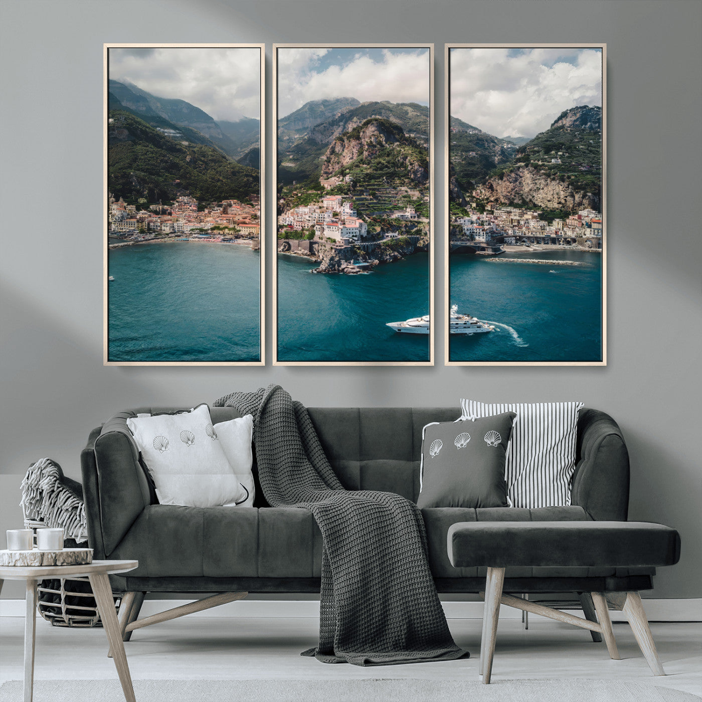 20321590-MGV-CV-36X24-Amalfi Coast Wall Art Canvas Print, Framed Italy Travel Art Picture Print, Mediterranean Landscape Perfect Mediterranean Coastal