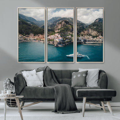 20321590-MGV-CV-36X24-Amalfi Coast Wall Art Canvas Print, Framed Italy Travel Art Picture Print, Mediterranean Landscape Perfect Mediterranean Coastal