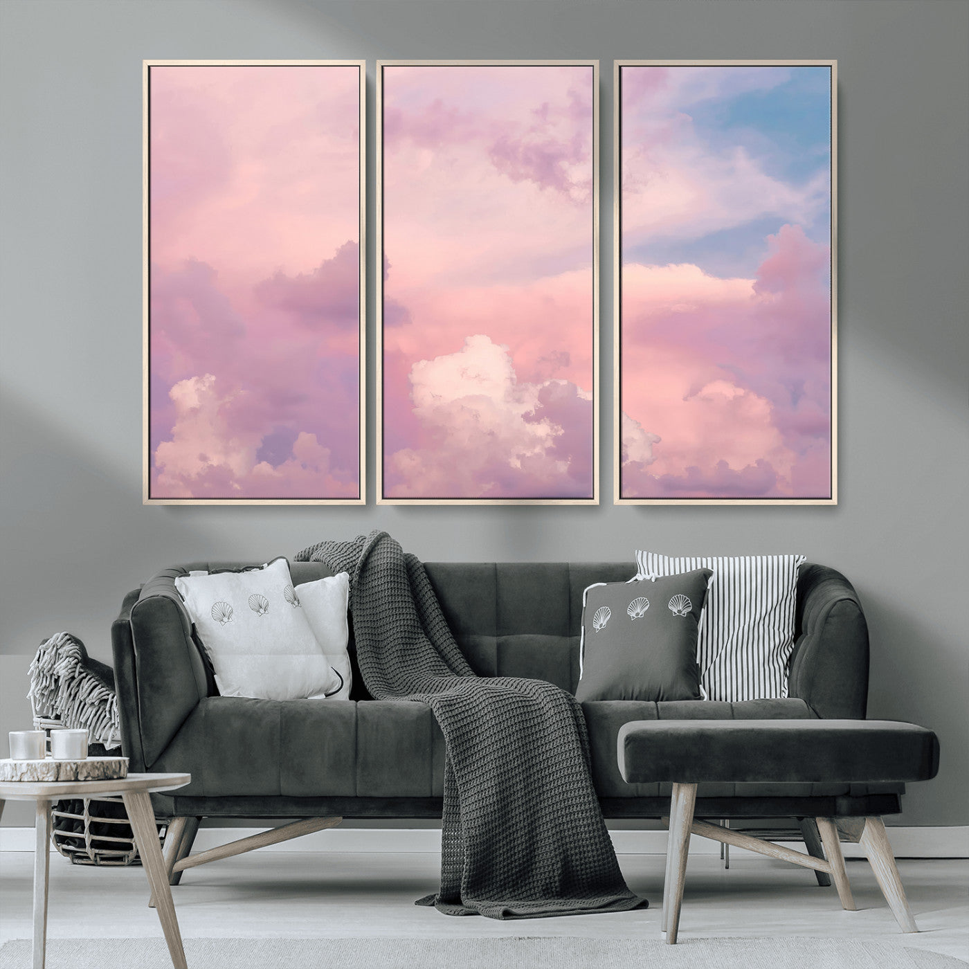 22874890-MGV-CV-36X24-Pastel Sky Wall Art Canvas Print, Framed Dreamy Cloudscape Art Picture Print, Sunset Glow Perfect Minimalist Serenity Decor