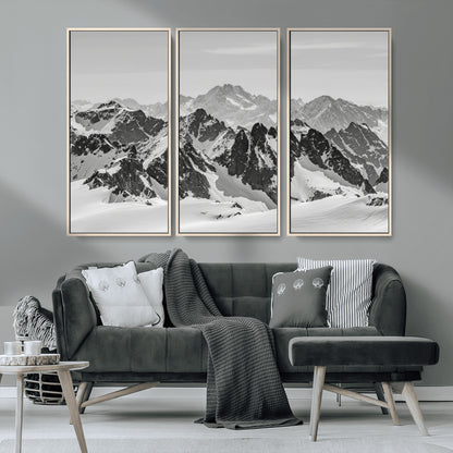 46884246-MGV-CV-36X24-Snowy Mountain Wall Art Canvas Print, Framed Mountain Peaks Art Picture Print, Alpine Mountains Perfect Minimalist Alpine Decor