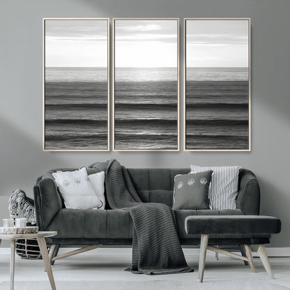 47305203-MGV-CV-36X24-Monochrome Ocean Wall Art Canvas Print, Framed Moody Ocean Art Picture Print, Calm Ocean Perfect Minimalist Coastal Decor Artwork
