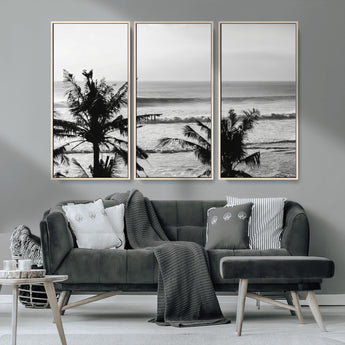 17508038-MGV-CV-36X24-Tropical Coastline Wall Art Canvas Print, Framed Palm Trees Art Picture Print, Ocean Waves Perfect Minimalist Coastal Decor