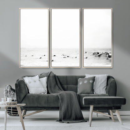 38441169-MGV-CV-36X24-Monochrome Swimming Wall Art Canvas Print, Framed Ocean Horizon Art Picture Print, Moody Coastal Perfect Minimalist Coastal Decor