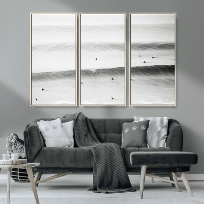 54291445-MGV-CV-36X24-Black White Ocean Wall Art Canvas Print, Framed Coastal Sport Art Picture Print, Ocean Culture Perfect Minimalist Coastal Decor