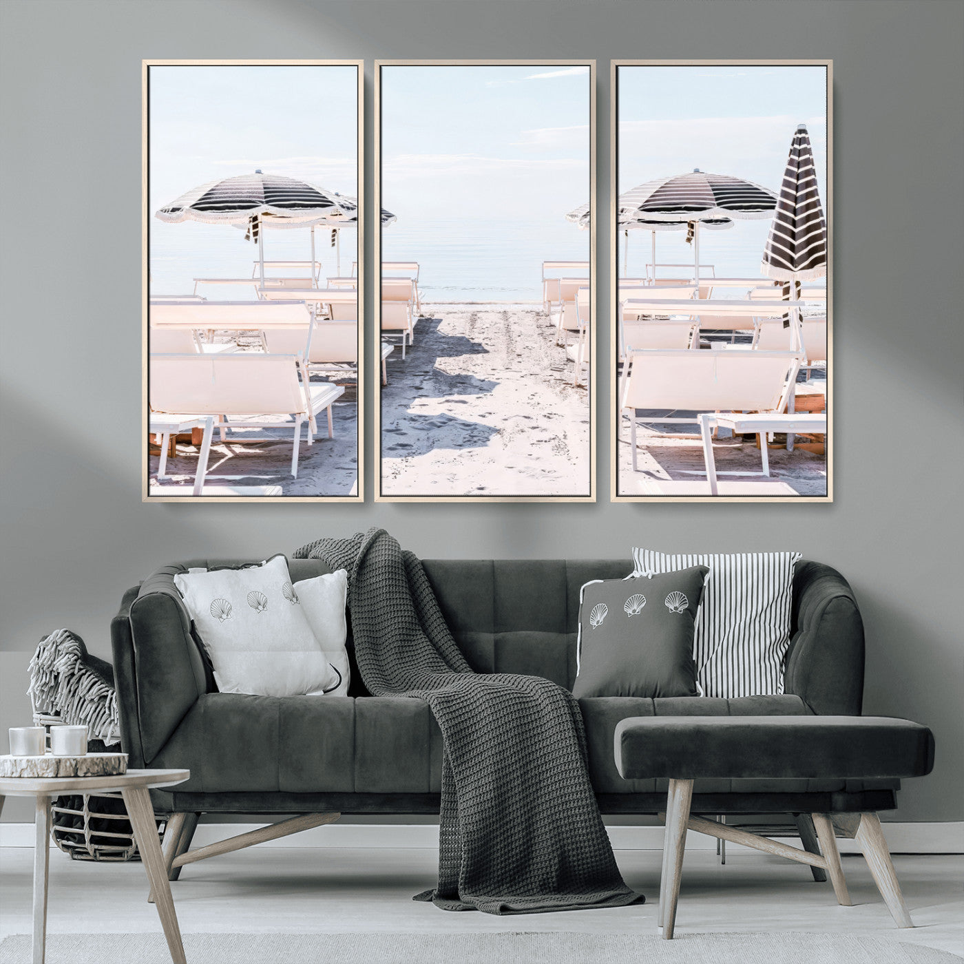 67623952-MGV-FC-48X32-3P_Natural-Minimalist Beach Wall Art Canvas Print, Framed Pastel Sand Art Picture Print, Beach Aesthetic Perfect Coastal Minimalist Decor