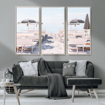 67623952-MGV-FC-48X32-3P_Natural-Minimalist Beach Wall Art Canvas Print, Framed Pastel Sand Art Picture Print, Beach Aesthetic Perfect Coastal Minimalist Decor