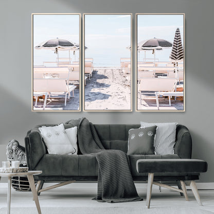 67623952-MGV-FC-48X32-3P_Natural-Minimalist Beach Wall Art Canvas Print, Framed Pastel Sand Art Picture Print, Beach Aesthetic Perfect Coastal Minimalist Decor