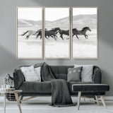 69934913-MGV-CV-36X24-Wild Horses Running Wall Art Canvas Print, Framed Black White Mustangs Art Picture Print, Rustic Western Perfect Rustic Western
