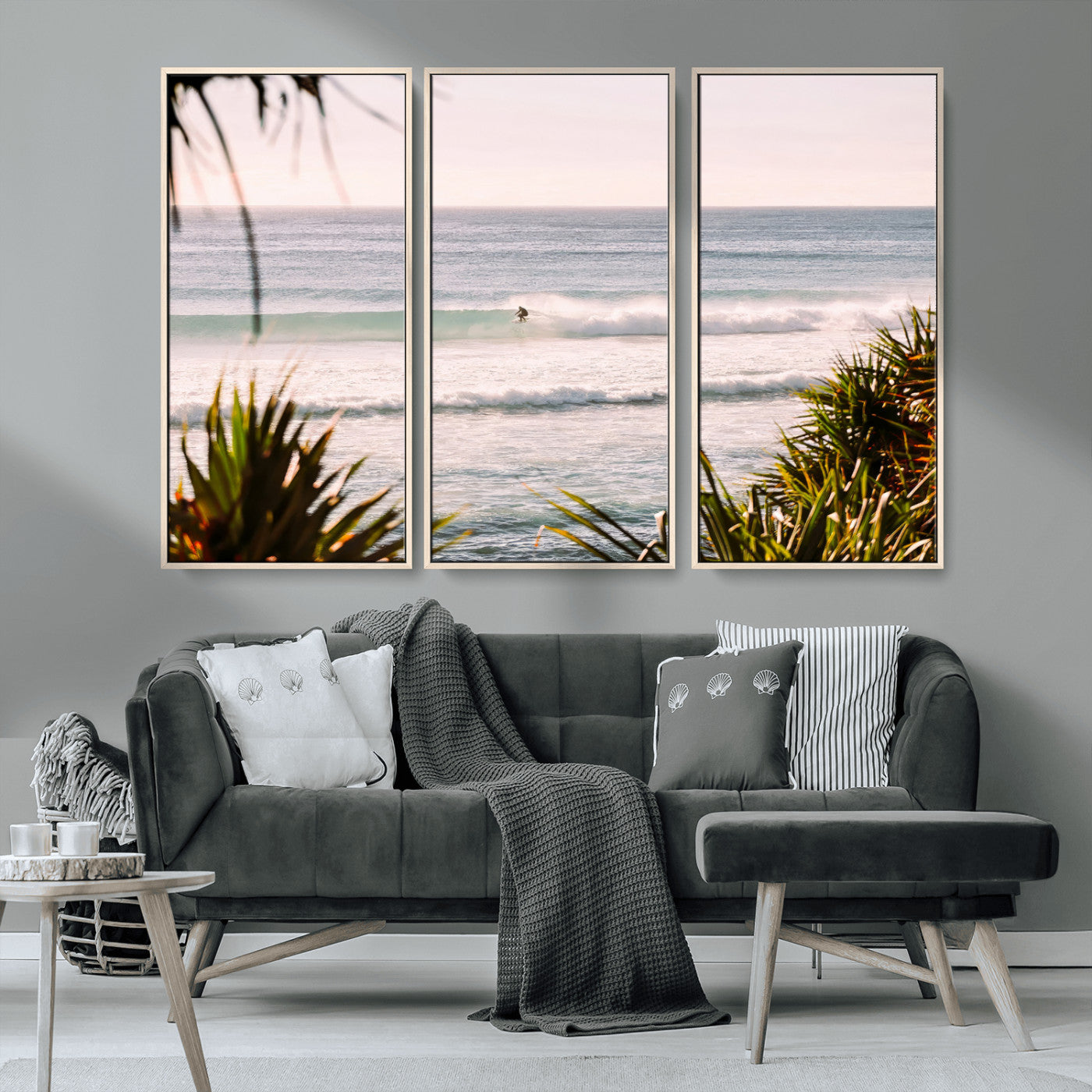 23287092-MGV-CV-36X24-Ocean Surfer Wall Art Canvas Print, Framed Coastal Surf Art Picture Print, Tropical Beach Perfect Tropical Coastal Decor Artwork