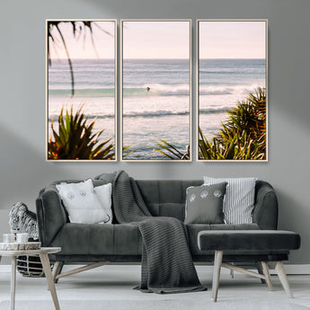 23287092-MGV-CV-36X24-Ocean Surfer Wall Art Canvas Print, Framed Coastal Surf Art Picture Print, Tropical Beach Perfect Tropical Coastal Decor Artwork