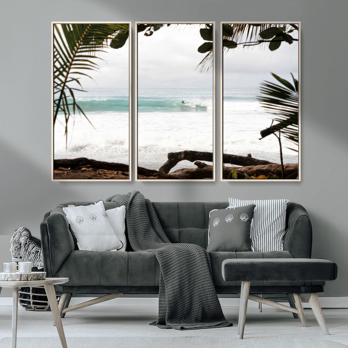 50382104-MGV-CV-36X24-Tropical Surf Wall Art Canvas Print, Framed Palm Tree View Art Picture Print, Beach House Art Perfect Boho Coastal Decor Artwork