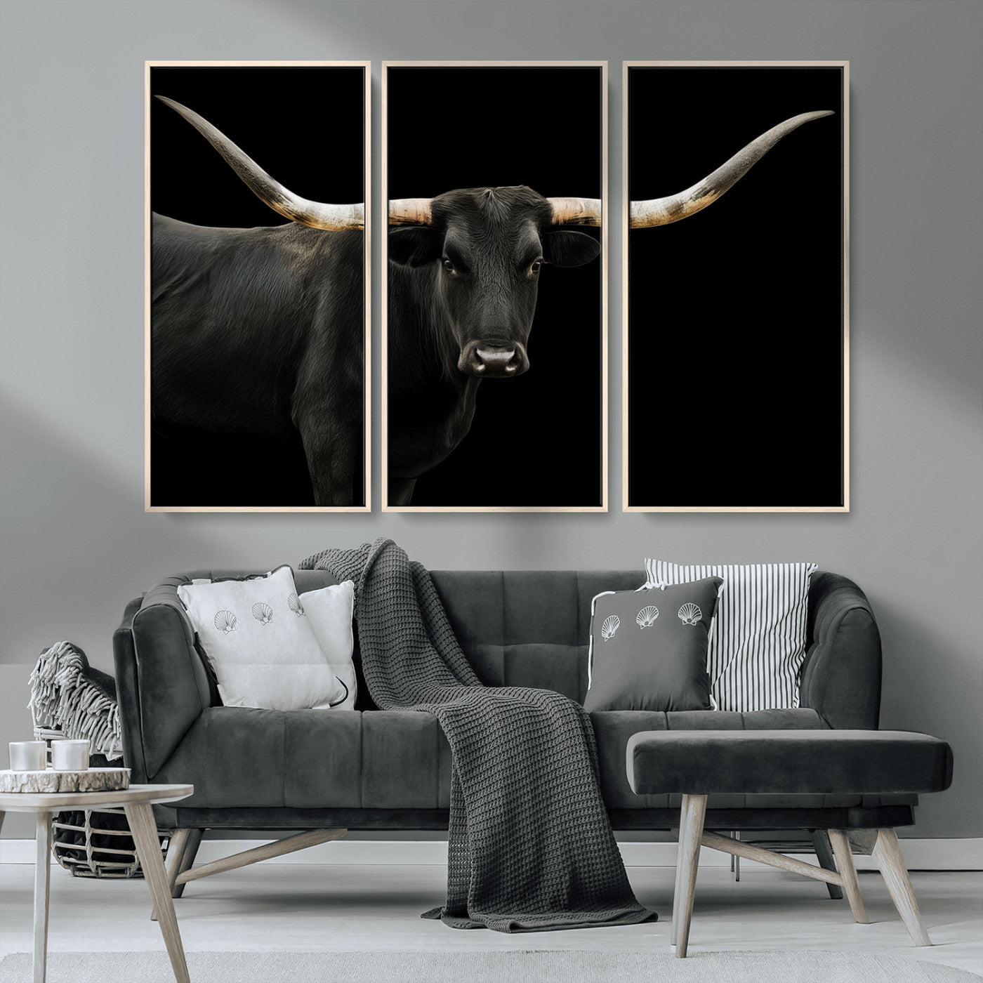 99448328-MGV-CV-36X24-Longhorn Cattle Wall Art Canvas Print, Framed Texas Ranch Art Picture Print, Western Cow Perfect Farmhouse Decor Artwork