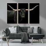 99448328-MGV-CV-36X24-Longhorn Cattle Wall Art Canvas Print, Framed Texas Ranch Art Picture Print, Western Cow Perfect Farmhouse Decor Artwork