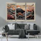 55739266-MGV-CV-36X24-Japanese Wall Art Print – Abstract Yayoi Kusama Inspired Dotted Landscape Poster, Surreal Oriental Mountain and Cherry Blossom