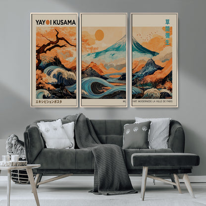 22373530-MGV-CV-36X24-Japanese Mt Fuji Wave Art Print – Ukiyo e Inspired Sun & Cherry Blossom Poster, Traditional Asian Landscape Painting, Modern