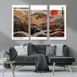40959107-MGV-FC-48X32-3P_Natural-Japanese Fuji Wall Art Print – Red Sun & Cherry Blossom Poster, Gold Wave Ukiyo-e Inspired Modern Japan Landscape Painting,