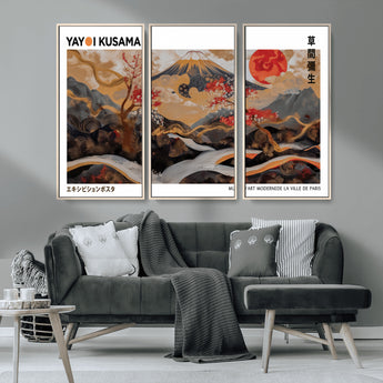 40959107-MGV-FC-48X32-3P_Natural-Japanese Fuji Wall Art Print – Red Sun & Cherry Blossom Poster, Gold Wave Ukiyo-e Inspired Modern Japan Landscape Painting,