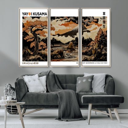 96372548-MGV-CV-36X24-Japanese Landscape Wall Art Print – Mt. Fuji Poster with Bonsai Tree & River, Ukiyo-e Inspired Modern Japanese Artwork, Autumn