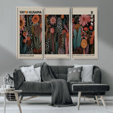 28344895-MGV-CV-36X24-Dark Floral Abstract Wall Art Poster – Modern Botanical Canvas Print with Beige Border, Kusama Inspired Boho Flower Painting,