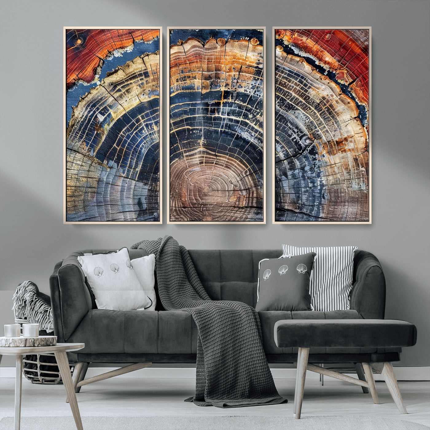 38987581-MGV-CV-36X24-Tree Ring Art Wall Art Canvas Print, Framed Rustic Wall Decor Art Picture Print, Nature Grain Print Perfect Modern Rustic Decor