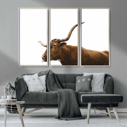 62566114-MGV-CV-36X24-Longhorn Cow Art Wall Art Canvas Print, Framed Rustic Animal Decor Art Picture Print, Texas Bull Photo Perfect Rustic Farmhouse