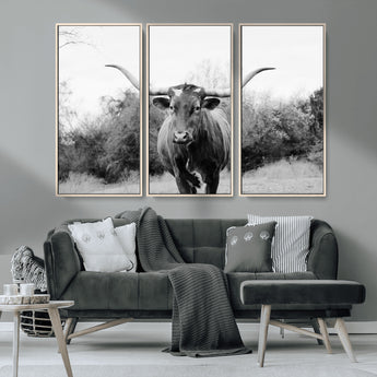 97280319-MGV-CV-36X24-Longhorn Photography Wall Art Canvas Print, Framed Western Cow Decor Art Picture Print, Texas Ranch Style Perfect Rustic Farmhouse