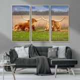 97244565-MGV-CV-36X24-Longhorn Duo Wall Art Canvas Print, Framed Cozy Ranch Vibes Art Picture Print, Western Ranch Decor Perfect Rustic Farmhouse Decor