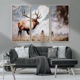 70489411-MGV-FC-48X32-3P_Natural-Elk Photography Wall Art Canvas Print, Framed Mountain Wildlife Art Picture Print, Rustic Nature Decor Perfect Rustic Lodge Decor