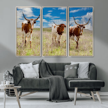 58099948-MGV-CV-36X24-Texas Longhorn Wall Art Canvas Print, Framed Western Decor Art Picture Print, Rustic Farmhouse Perfect Western Farmhouse Decor