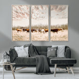 57389417-MGV-CV-36X24-Cow Herd Photography Wall Art Canvas Print, Framed Rustic Farmhouse Decor Art Picture Print, Western Ranch Style Perfect Rustic
