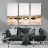 12454132-MGV-FC-48X32-3P_Natural-Cow Herd Photography Wall Art Canvas Print, Framed Rustic Farmhouse Decor Art Picture Print, Western Ranch Style Perfect Rustic