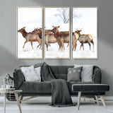 68738684-MGV-CV-36X24-Winter Elk Scene Wall Art Canvas Print, Framed Wildlife Photography Art Picture Print, Snowy Deer Decor Perfect Rustic Lodge Decor