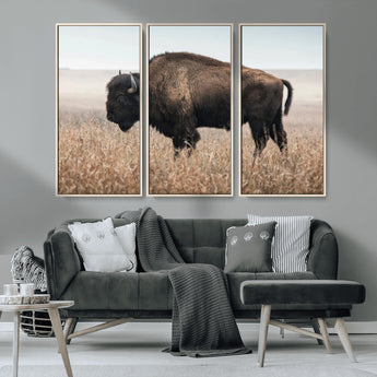 34451925-MGV-CV-36X24-Rustic Bison Decor Wall Art Canvas Print, Framed Buffalo Home Accent Art Picture Print, Prairie Wildlife Scene Perfect Western