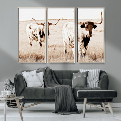 39672786-MGV-CV-36X24-Rustic Cow Scene Wall Art Canvas Print, Framed Farmhouse Style Cattle Art Picture Print, Prairie Animal Duo Perfect Rustic Western