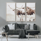 48161868-MGV-CV-36X24-Longhorn Cow Decor Wall Art Canvas Print, Framed Rustic Cattle Art Picture Print, Sepia Western Vibe Perfect Neutral Rustic