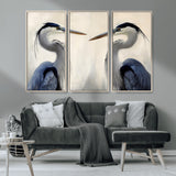 18230556-MGV-CV-36X24-Blue Heron Pair Wall Art Canvas Print, Framed Coastal Bird Theme Art Picture Print, Tranquil Wildlife Scene Perfect Coastal