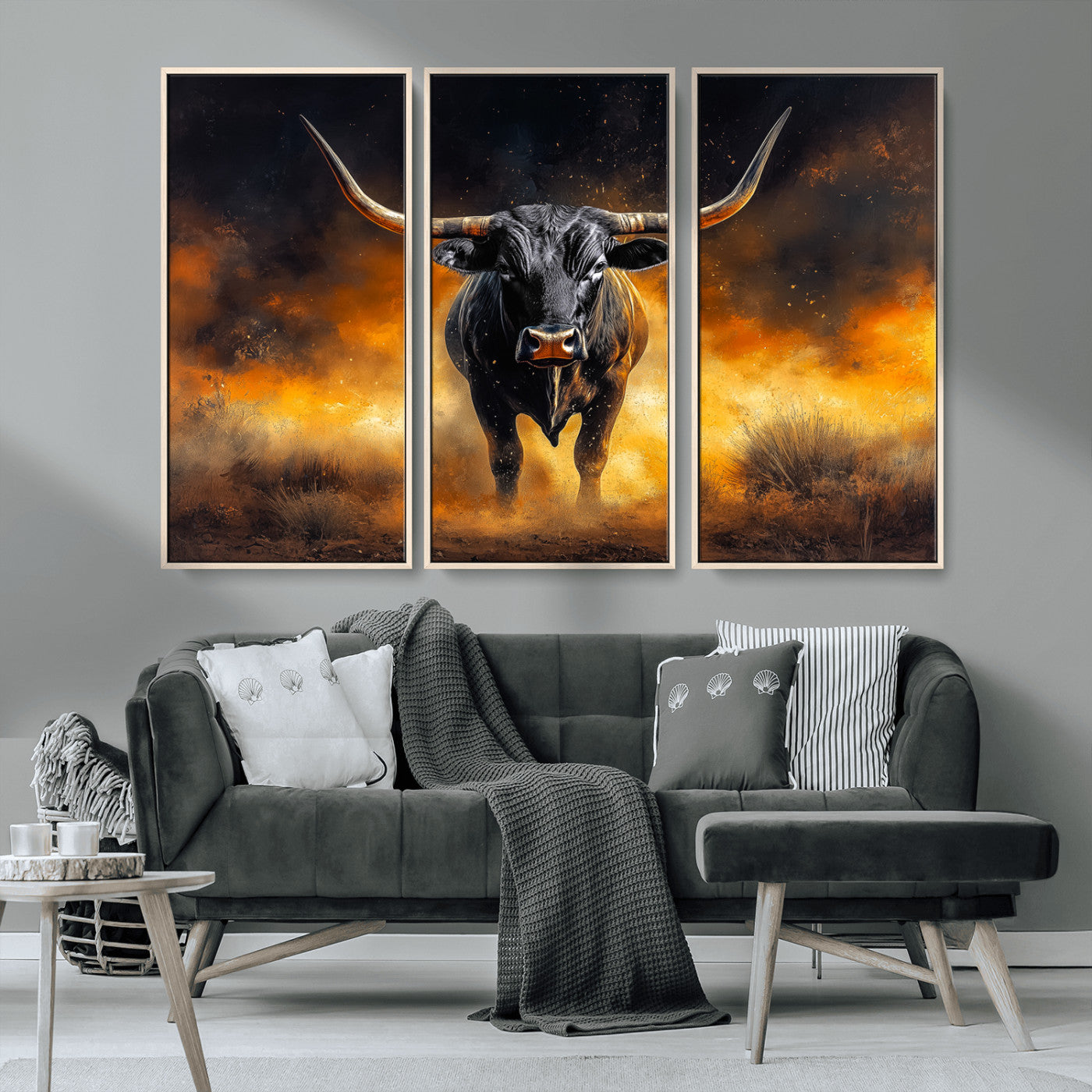 58293979-MGV-CV-36X24-Longhorn Canvas Wall Art Canvas Print, Framed Bold Bull Wall Art Art Picture Print, Western Animal Decor Perfect Western Dramatic