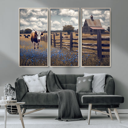 22296025-MGV-CV-36X24-Texas Longhorn Canvas Wall Art Canvas Print, Framed Rustic Barn Wall Art Art Picture Print, Farmhouse Cow Decor Perfect Rustic